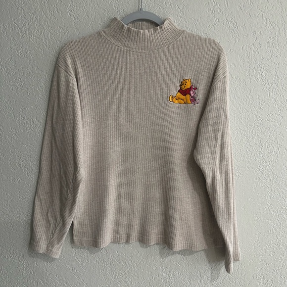 Disney Tops - Disney Winnie the Pooh Ribbed Mock Neck Sweatshirt Beige Size L